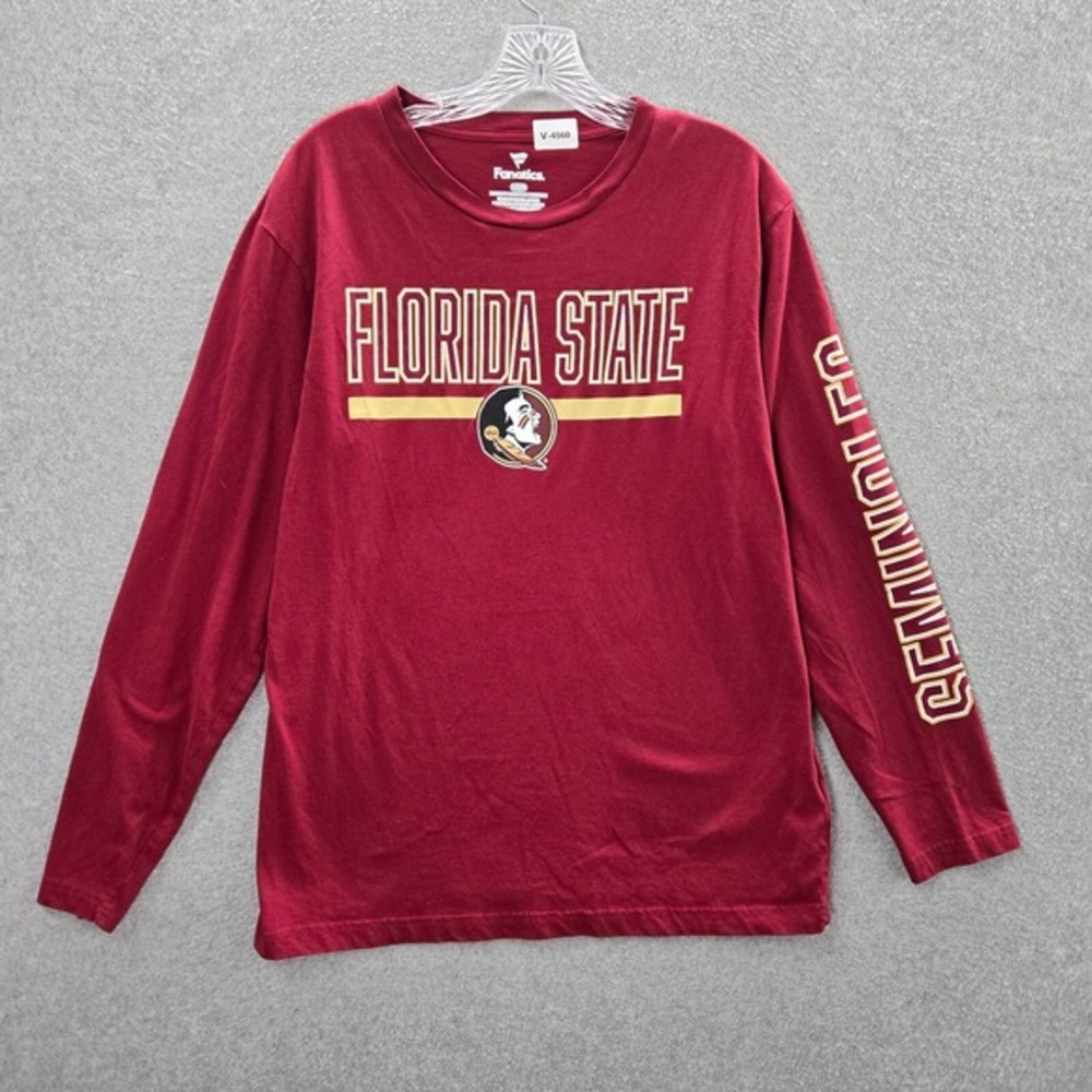Florida State Seminoles Men Shirt Large Red Logo Fanatics Graphic Long Sleeve